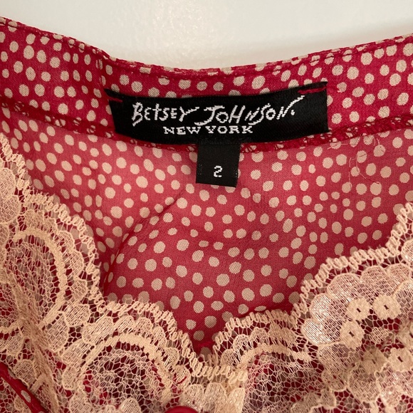 Betsey Johnson silk polka dot girly western style top. Sz 2 - Picture 4 of 7